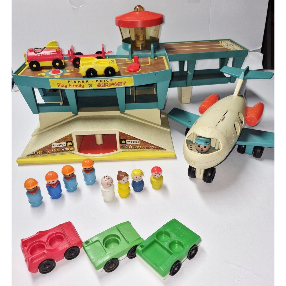 Vtg 1972 Fisher Price Play Family Airport 996 Little People Airplane Fuel Lot